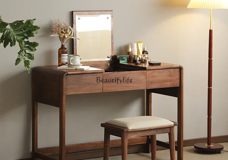 North American Black Walnut Dresser Nordic Bedroom Flippable Mirror Dresser