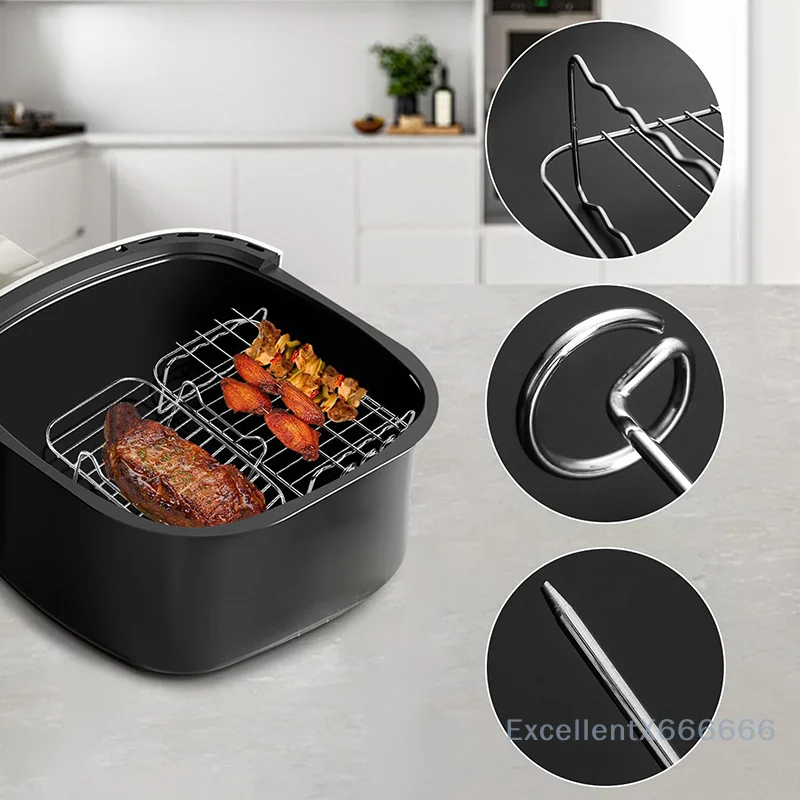

201 Stainless Steel Double-layer Grill Steaming Rack Air Fryer Barbecue Rack Air Fryer Accessories Rectangular Grill Rack