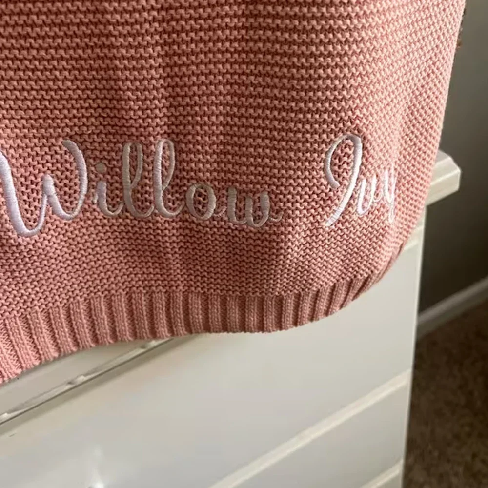 Embroidered Baby Blanket Personalized Soft and Breathable Cotton Knit for Baby Shower Stroller or Newborn Gift Customized 2024