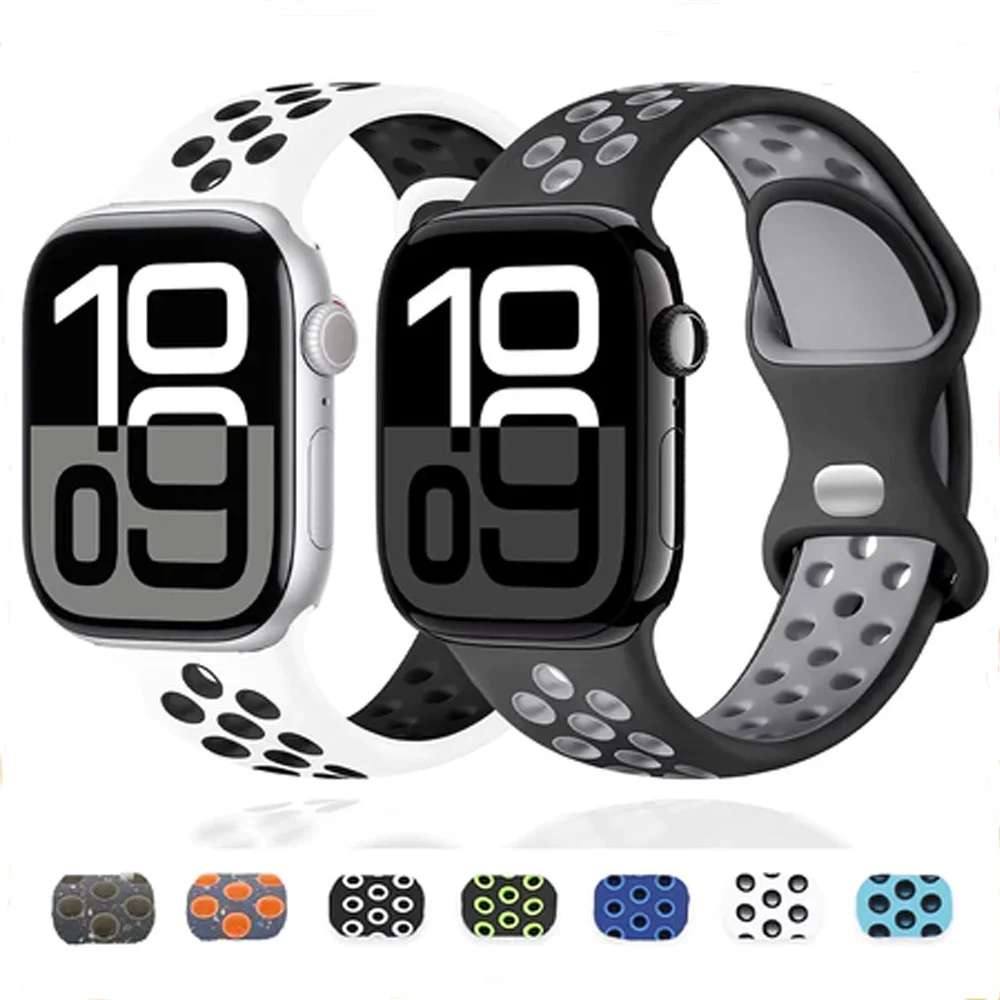 Tali Olahraga untuk Apple Watch Band 45Mm 44Mm Ultra 2 49Mm 41Mm 42 45 44 Mm Gelang Silikon IWatch Seri 10 9 8 7 3 SE 40Mm Band