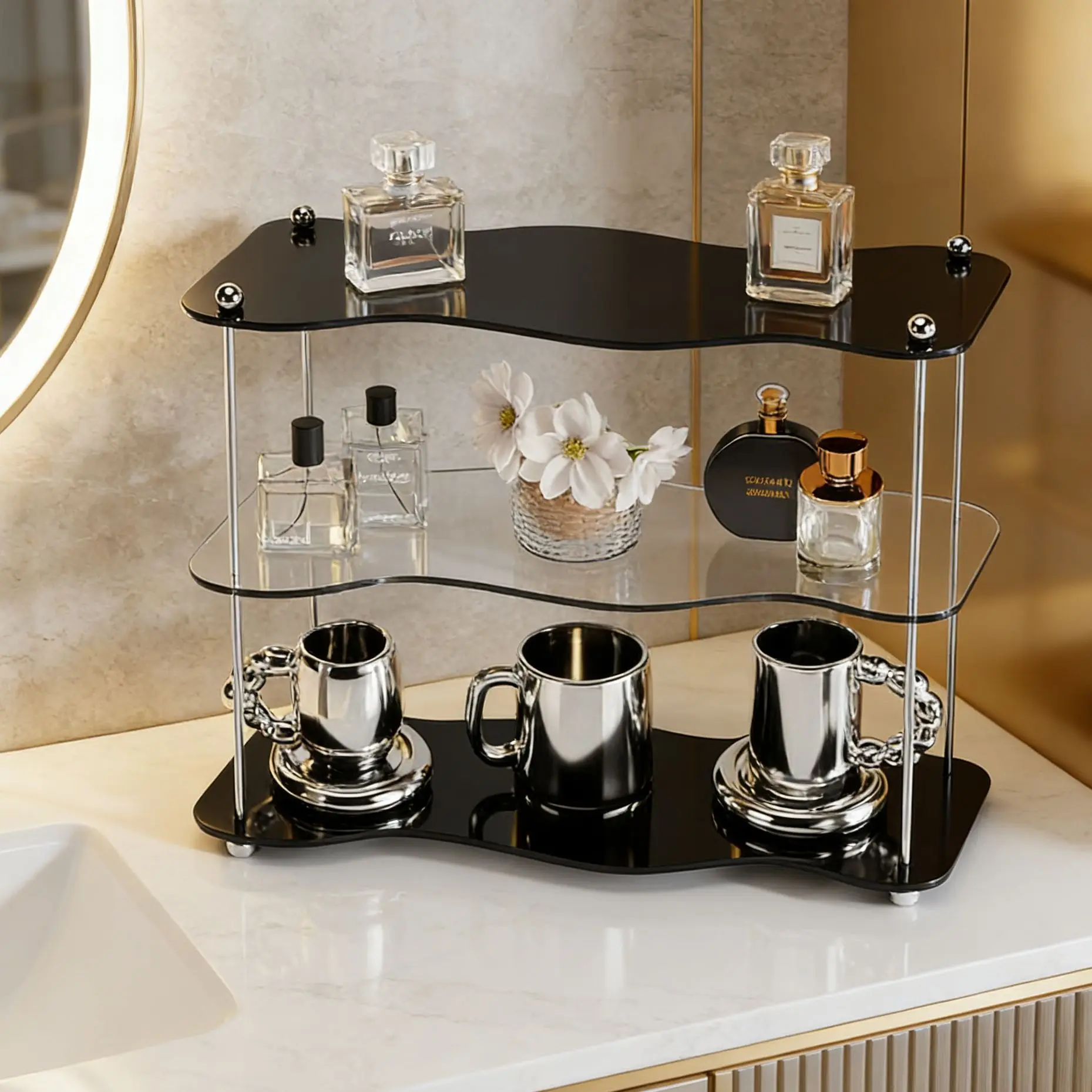 

2-3 Layers Acrylic Display Shelf Detachable Desktop Storage Rack for Perfume, Cup, Figure & Cosmetic Organizer for Vanity Office