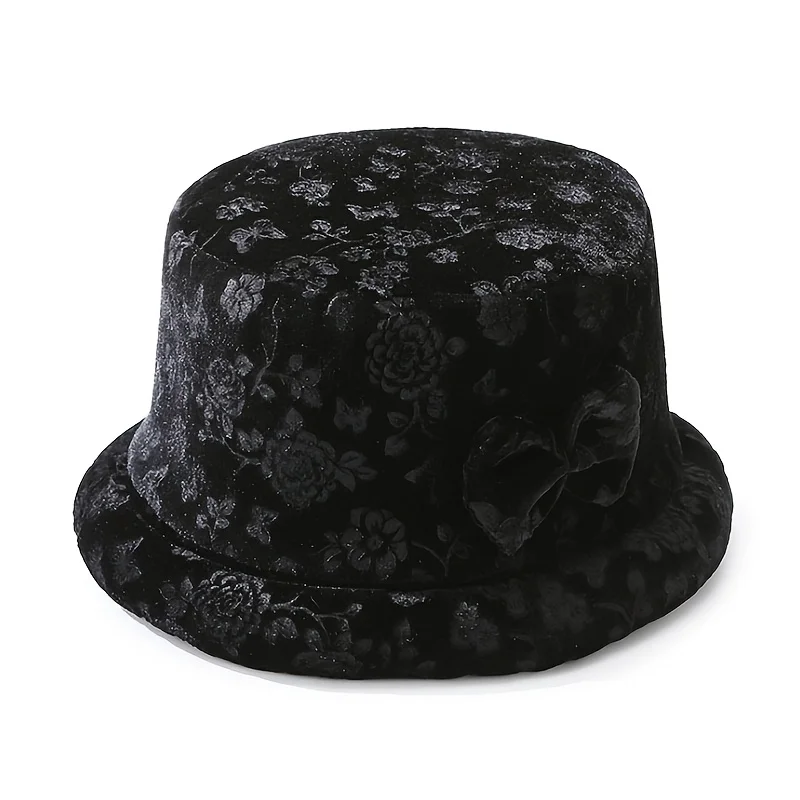 1 x eleganter Damen-Eimerhut mit Blumenmuster und Schmetterlingsschnalle, leicht und warm, ideales Muttertagsgeschenk, Wintermütze – Detail 4