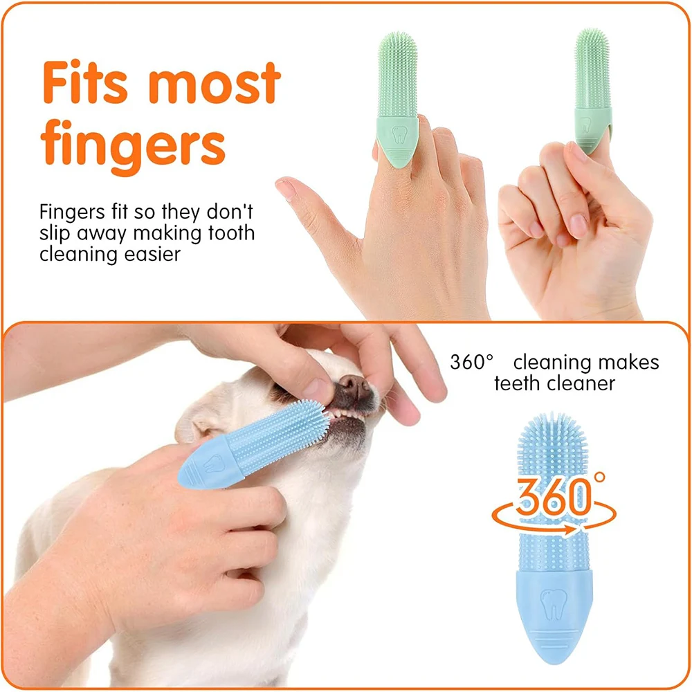 Pet Specific Toothbrush 360 ° Cleaning Finger Toothbrush Silicone Soft Durable Cat/Dog Anti Bite Teeth Cleaning Care Products