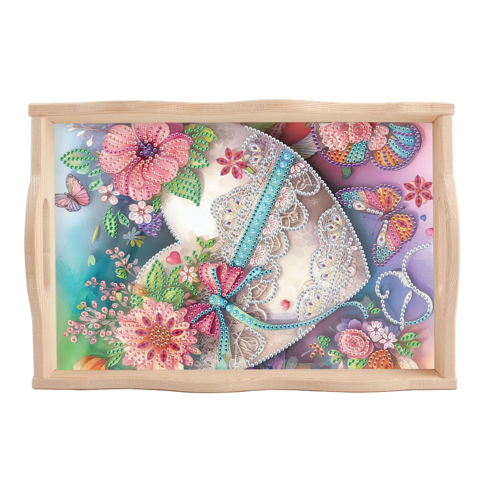 

Fairy-themed Rhinestone-studded Wooden Tray DIY Cartoon Wooden Dinner Fruit Plat Souvenirs Gift Decorative Figurine