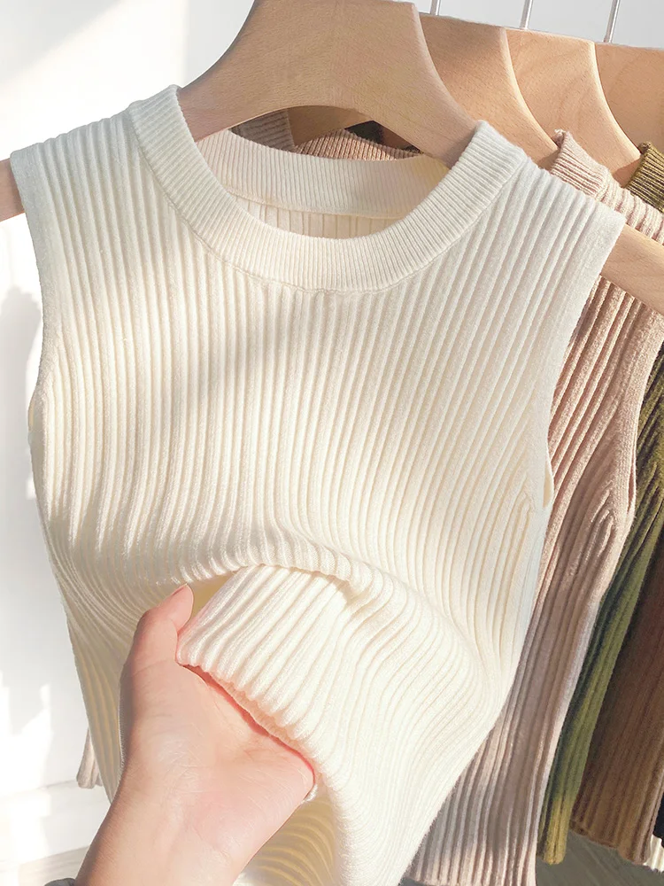 Korea Knitted Vests Women Top O-neck Solid Tank Blusas Y2K 2024 Summer New Fashion Female Sleeveless Casual Thin Tops