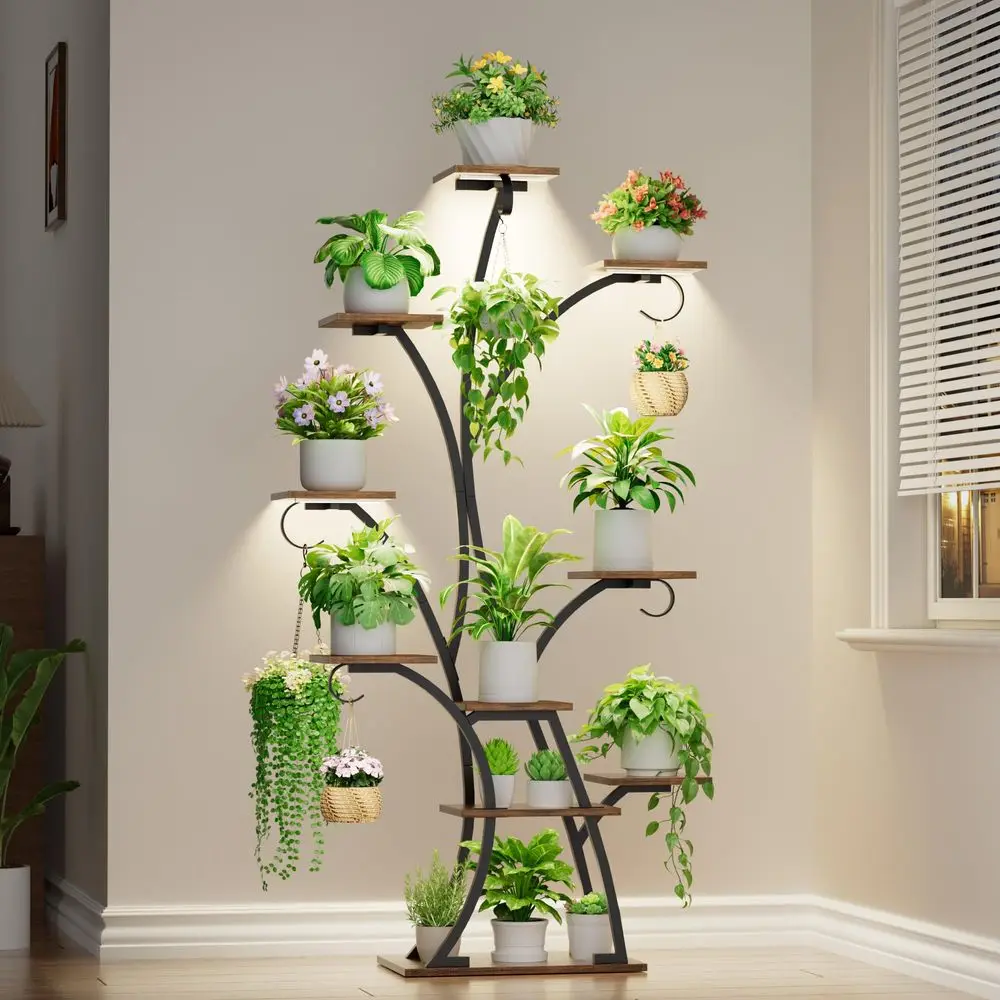

Stand Indoor with Grow Lights Lighted Plant Shelf Indoor, 64 Tall Corner Plant Stands for Indoor Growing, 10 Tier Flower Displa