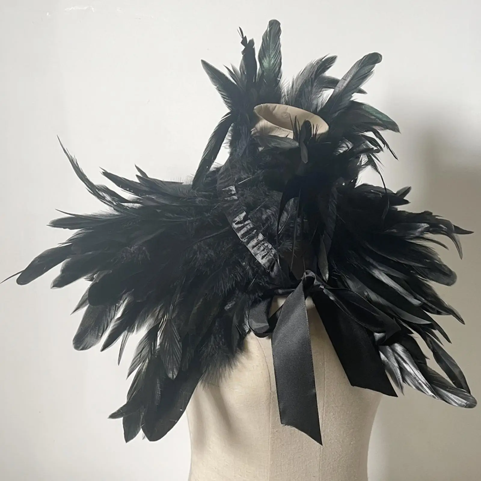 ريشة تتغاضى شال الشرير الساحرة زي الملحقات الدانتيل يصل ديكور القوطية الدعائم فستان حفلة الهالوين وشاح Capelet #3