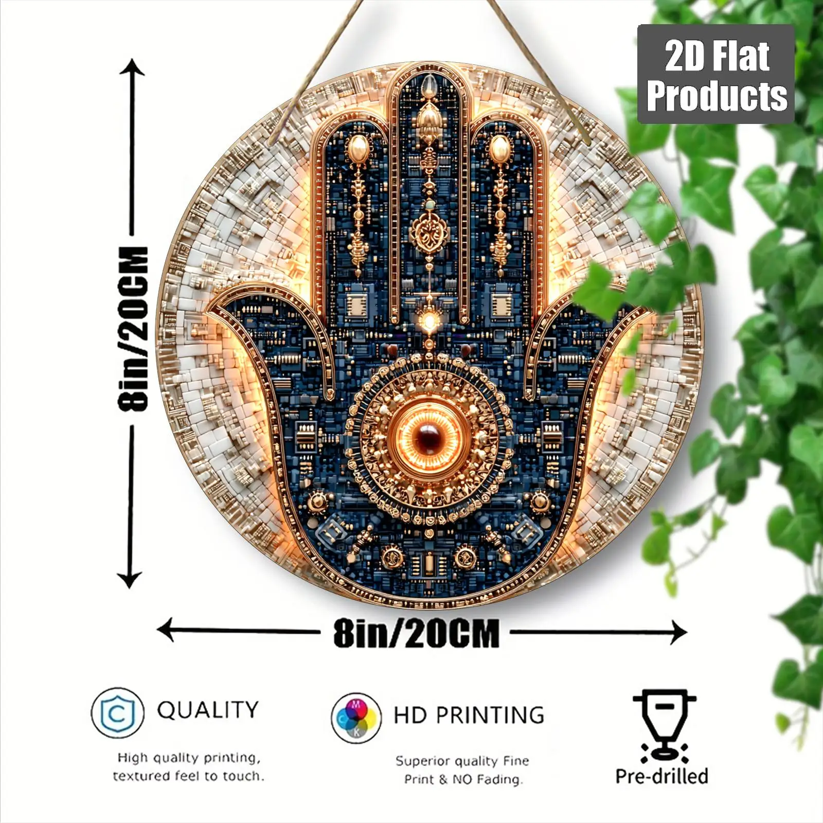 Modern Hamsa Hand 2D Flat Laser Cut Aluminum Wall Art, Powder-Coated Waterproof Rustproof Spiritual Metal Wall