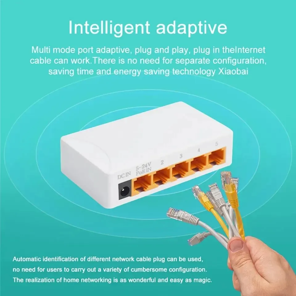 KuWFi 5 Ports 1000Mbps Ethernet Switch High Speed Mini Fast Gigabit Network Switch Internet Splitter Desktop RJ45 100Mbps