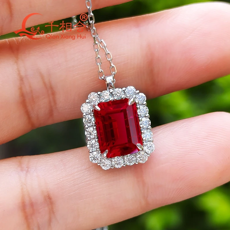 3ct 7x9mm S925 silver emerald royal blue Pigeon blood red lab sapphire with inclusions moissanite stone Jewelry Pendant Necklac