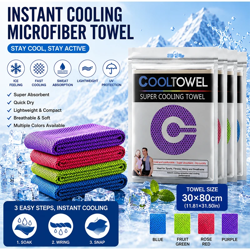 Men/Women Quick Dry Cooling Towel Summer Outdoor Fitness Running Sweat Absorbent Towel Lightweight Breathable Towel Ice Cool