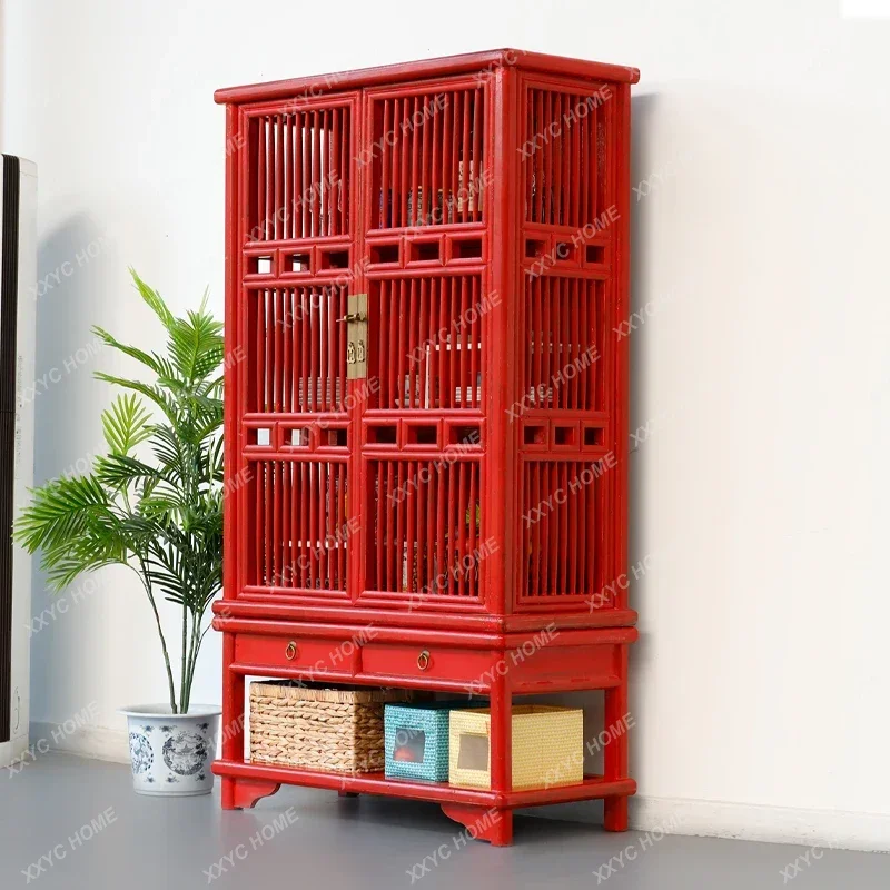 XXRetro solid wood dining side cabinet Chinese pine multi-functional floor locker display bookshelf