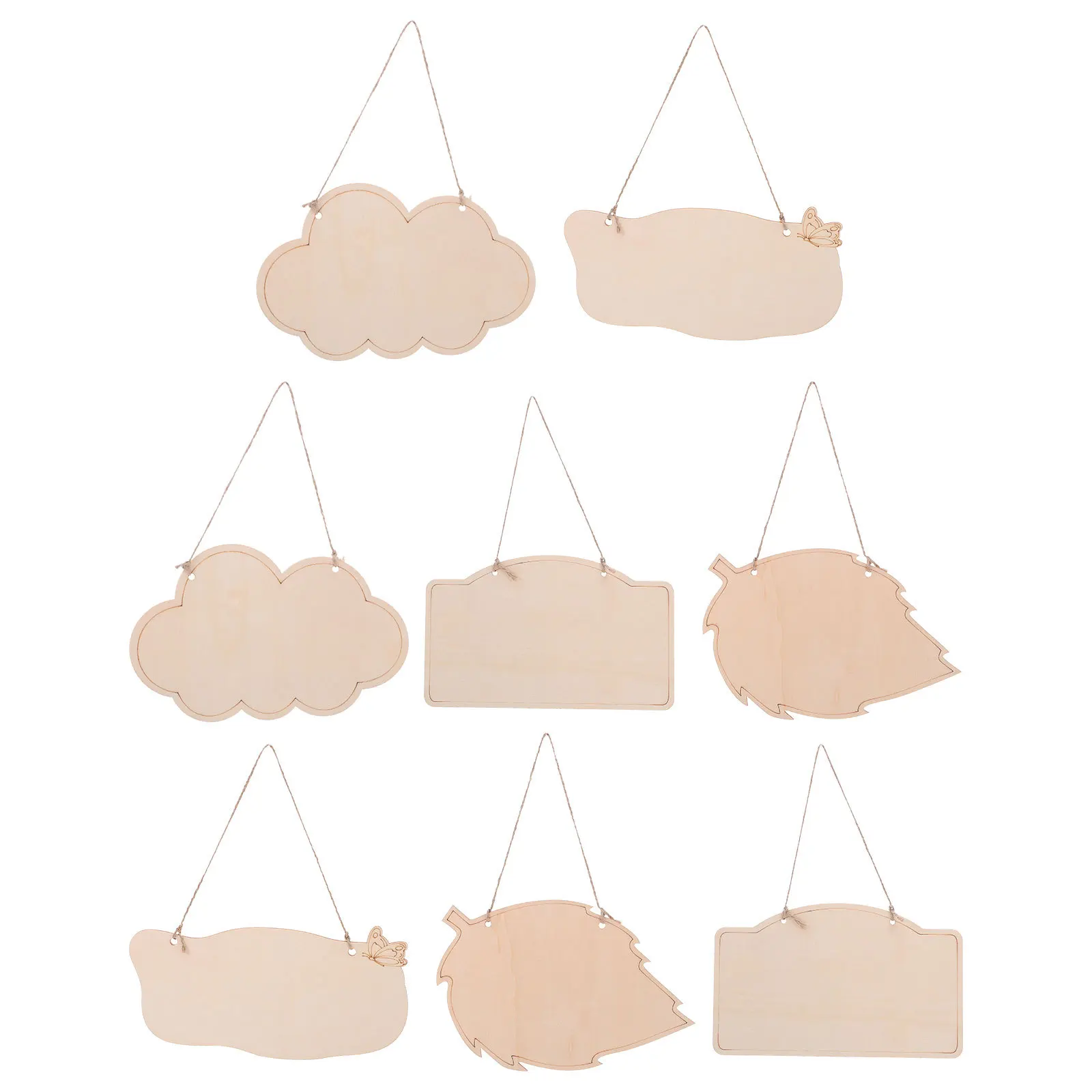 

8Pcs Blank Wood Hanging Signs Natural Solid Wood Plaques Unfinished Rope DIY Painting Lettering Crafts Blank Sign