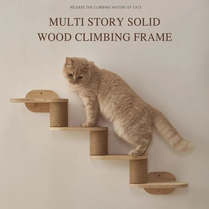 

Cat Shelves Wall Mounted Cat Furniture Wooden Floating Climber Ladder Stairs Scratcher Playground Station For Indoor Windowsill
