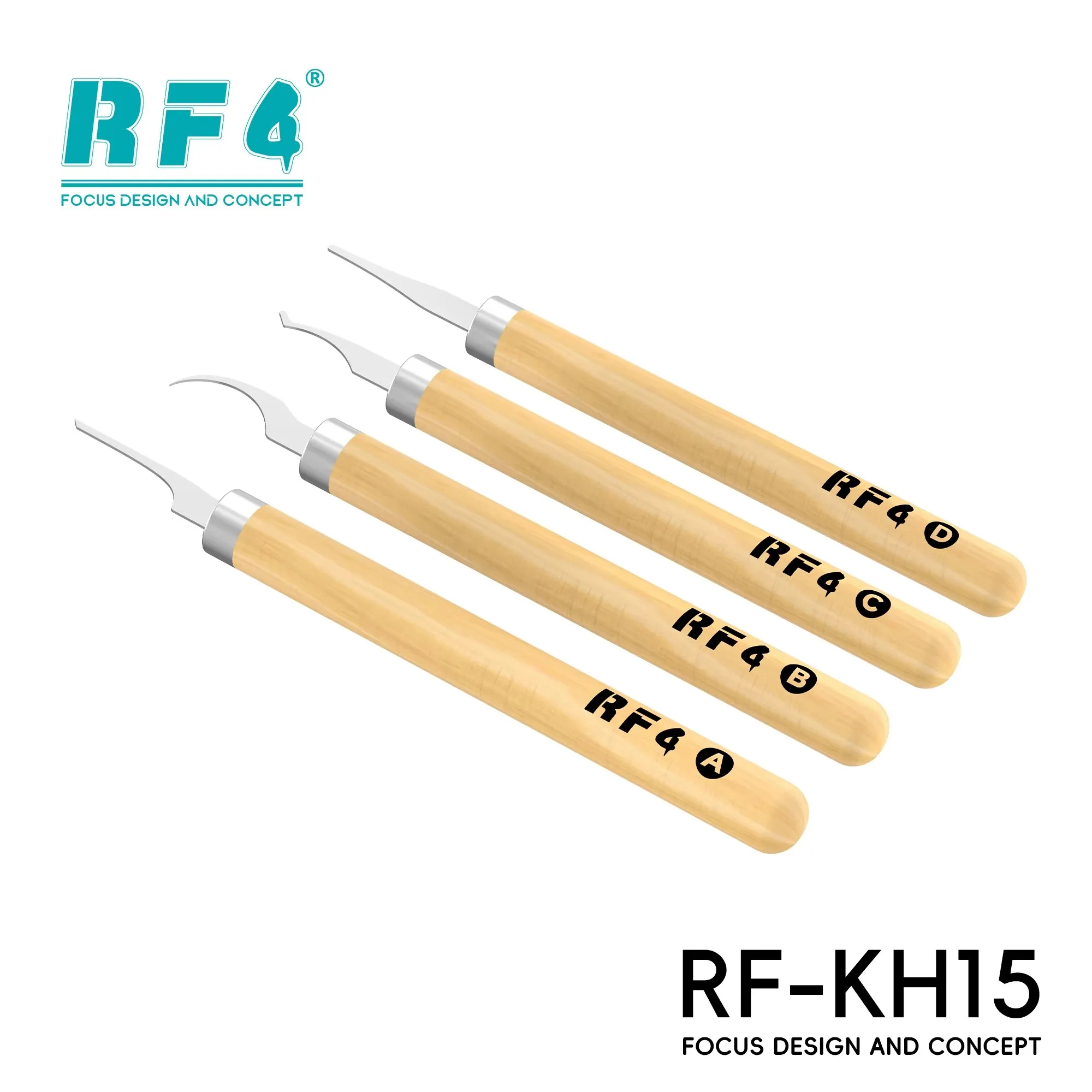 RF4 RF-KH15 4pcs Spudger Set Anti-slip Wooden Handle for Phone PCB Repair Glue Removing and IC Prying