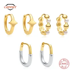 CANNER 925 Sterling Silver Classic Smooth Semi Spherical Spacer Pearl Hoop Earrings For Women 18K Gold Ins Simple Jewelry Gift