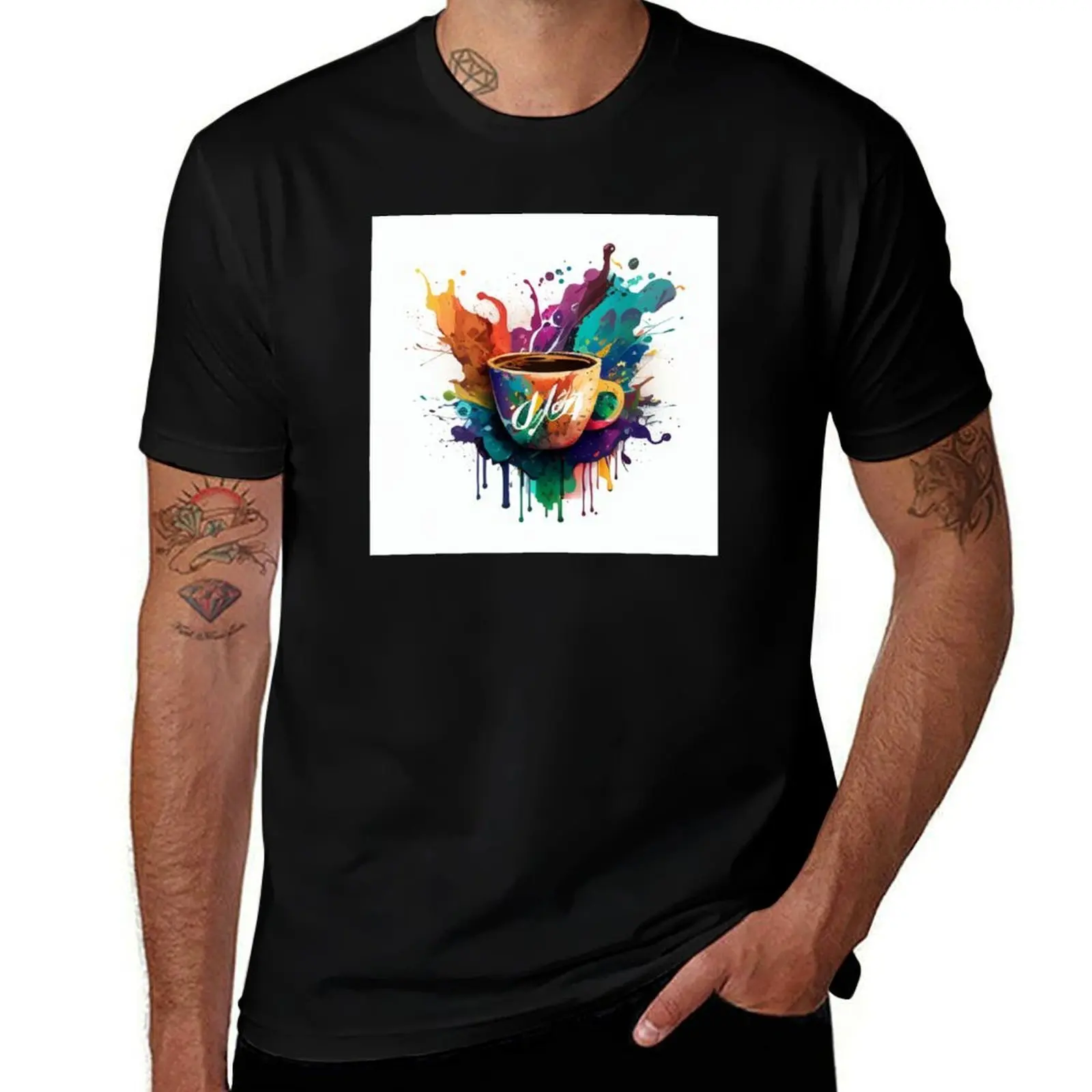 

Colorful Coffee Logo Design on a White Background T-Shirt croswit shirt man summer top Luxury man mens t shirt