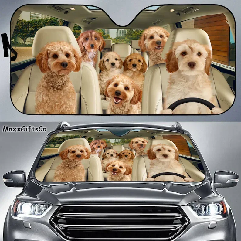 Cockapoo Car Sun Shade, Cockapoo Windshield, Dogs Family Sunshade, Dogs Car Accessories, Car Decoration, Cockapoo Lovers Gift, G