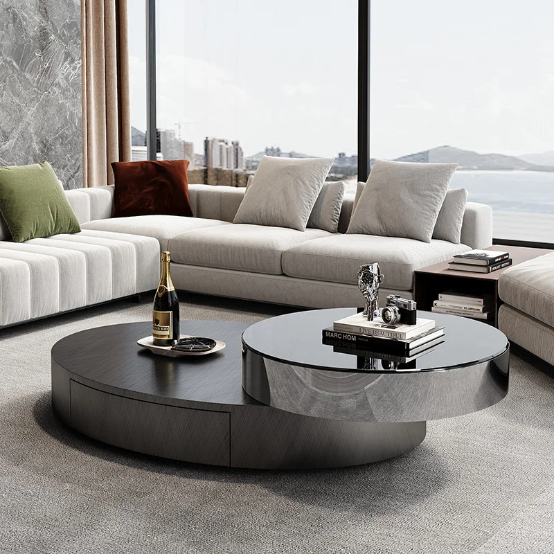 Italian Minimalist Coffee Table Unique Mechanism Round Aesthetic Side Table Simple Decoration Mesa Auxiliar Postmodern Furniture