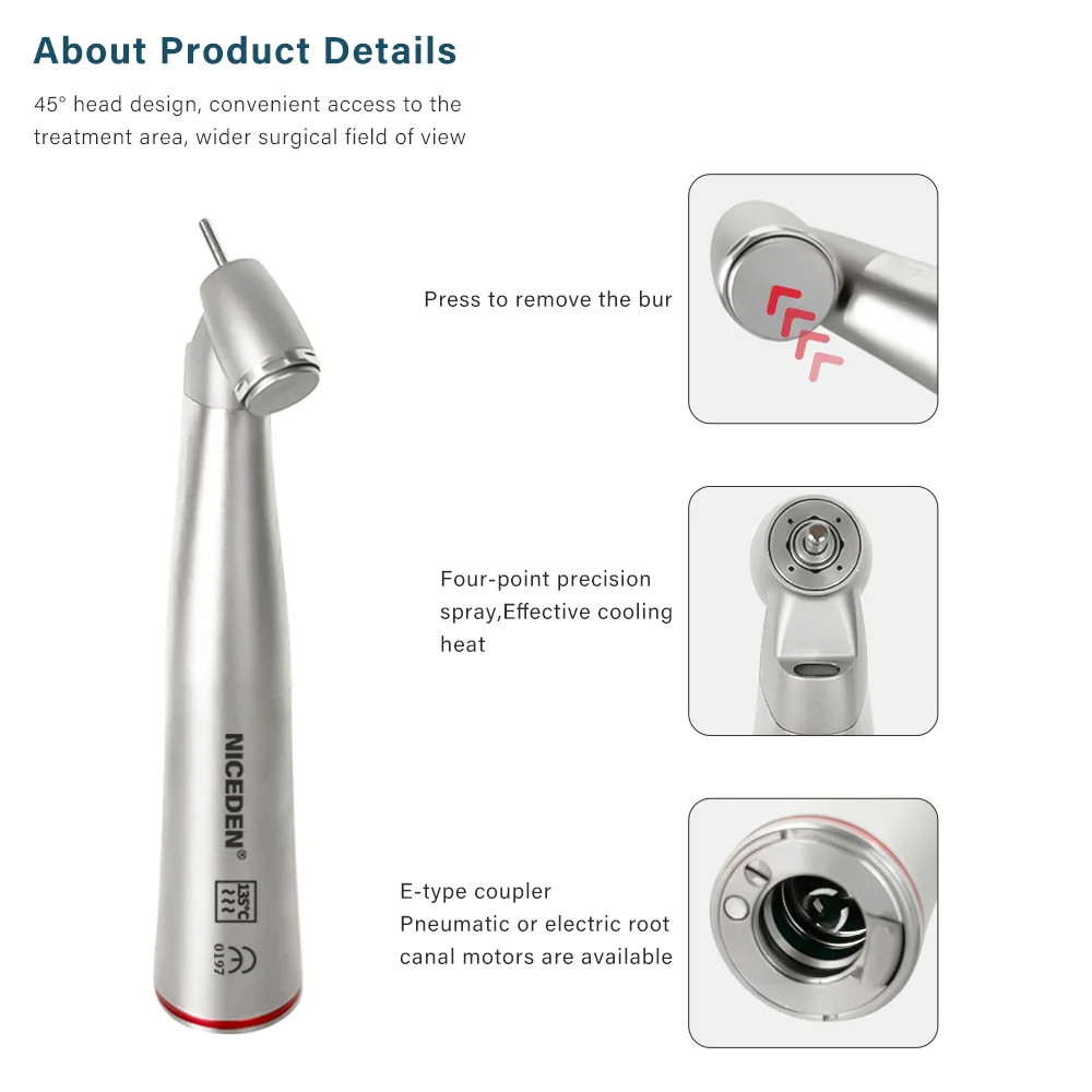 Dental 1:4.2 high speed handpiece 45 Degree Head Surgical Red Ring Handpiece Led Contra Angle Air Turbine