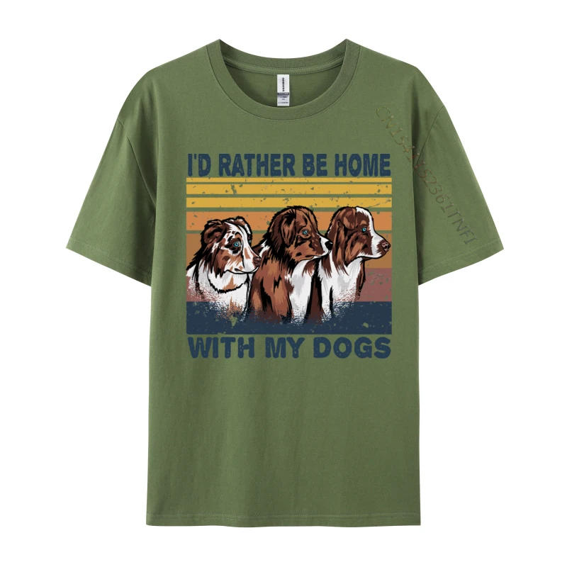 I'd Rather Be Home With My Dogs Retro Vintage Christmas Dogs T-Shirts Design 100% Cotton Normal Tees Coupons Men T-Shirt