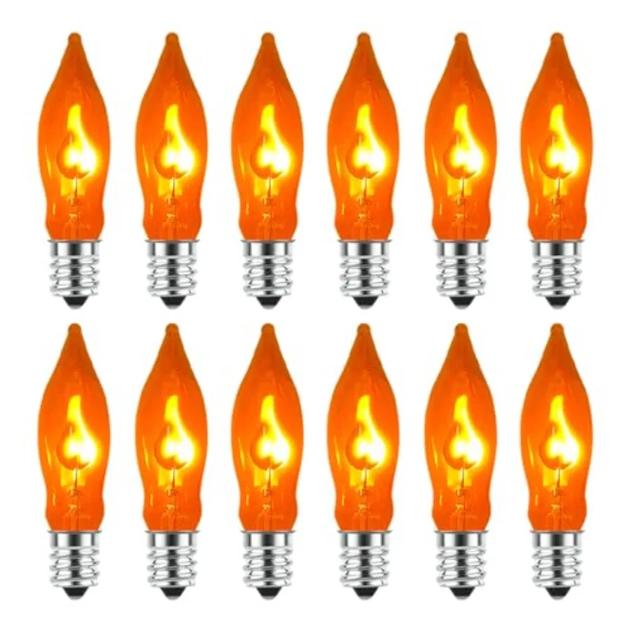

Flickering Flame Light Bulbs, 12 Pack C7 Flickering Light Bulbs, E12 Candelabra Base Replacement Bulb for String Lights Chandel