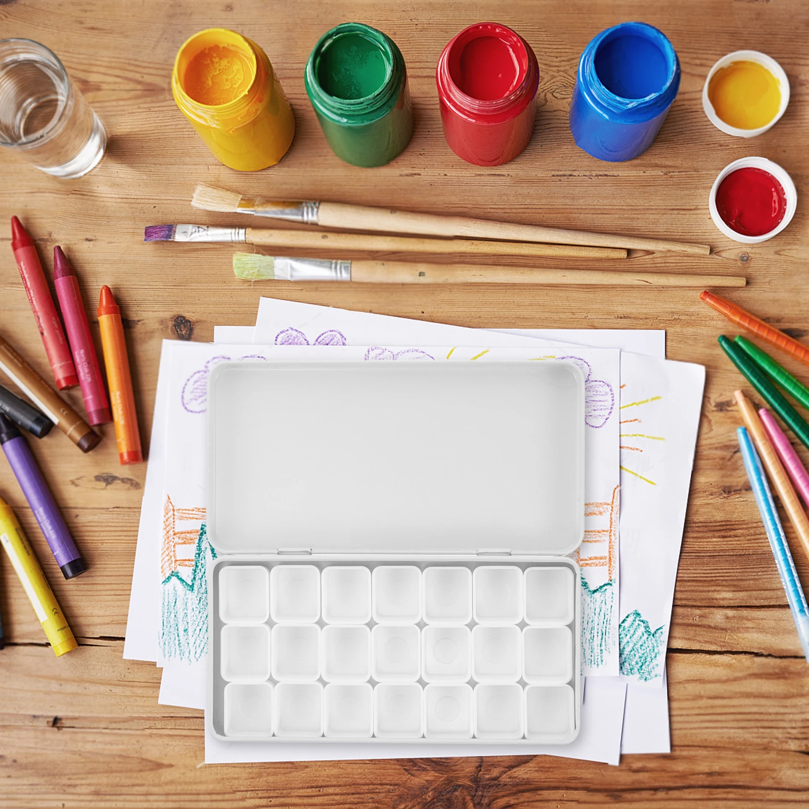 

1 Set Watercolor Paint Box Metal Plastic Mixing Case For Artists Students Kids Durable Art Painting Container Multi-Grid Pigment