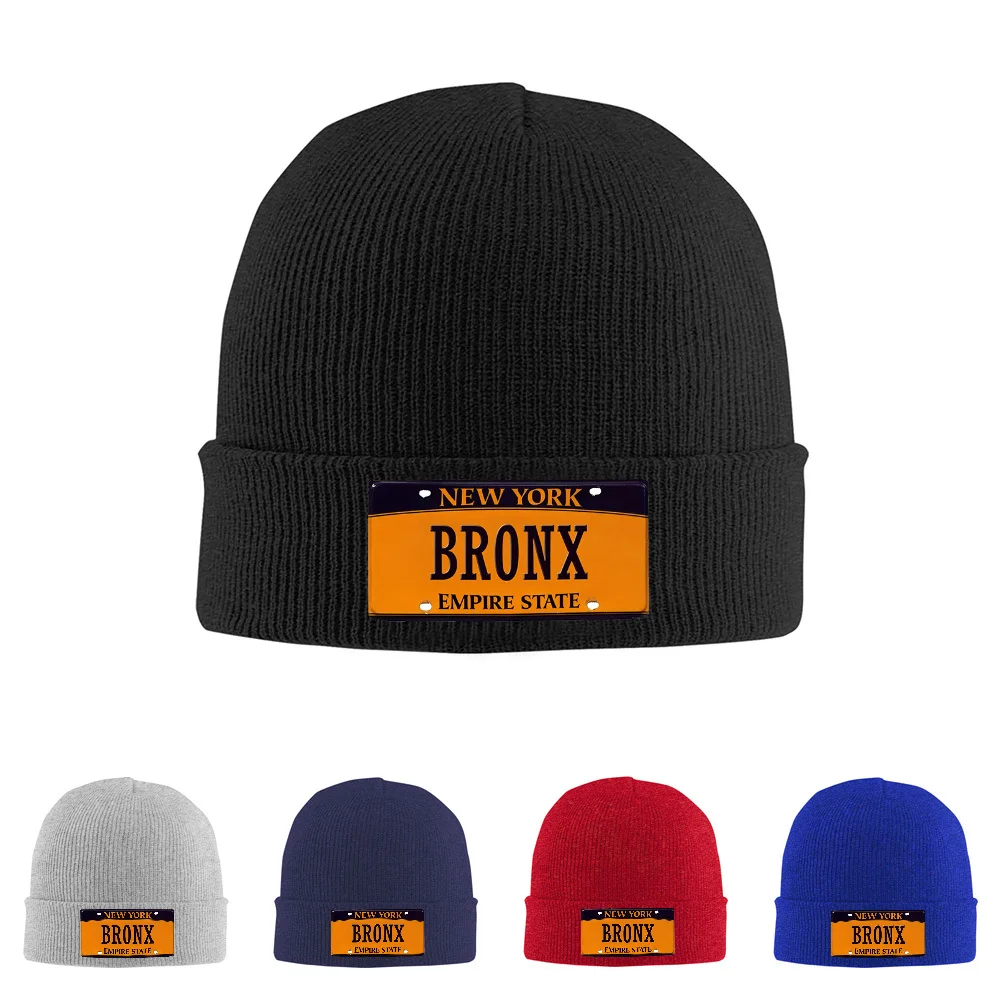برونكس لوحة ترخيص الإمبراطورية الدولة الأصفر الرجال النساء للجنسين محبوك قبعة قبعة صوفية قبعة الشتاء الحراري الدافئة عيد الميلاد في الهواء الطلق C