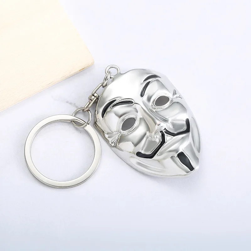 Moive Jewelry V for Vendetta Anonymous Mask Hip Hop Pendant Hacker Mask Alloy Keychain Fashion Gaes Chaveiro