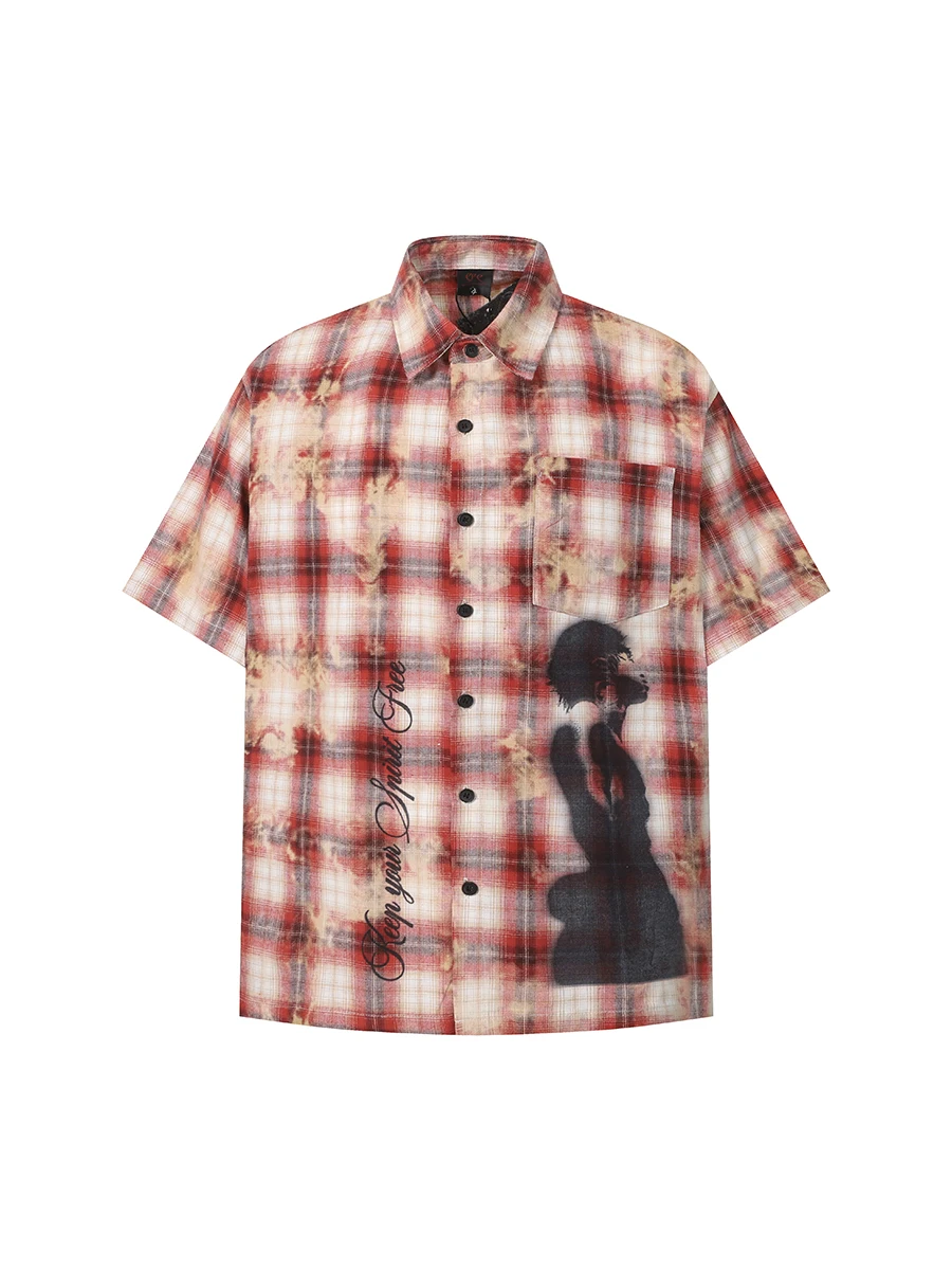 

Retro Streetwear Cheered ort Sve irt Men's Women's American Hip Hop Bruift Vintage Waed Regular Fit Button up