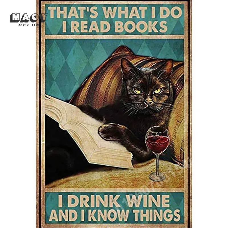 Vintage Funny Cute Cat Toilet Tin Sign Poster Metal Signs Text Shabby Decorative Metal Plates Painting Man Cave Decor Art Wall