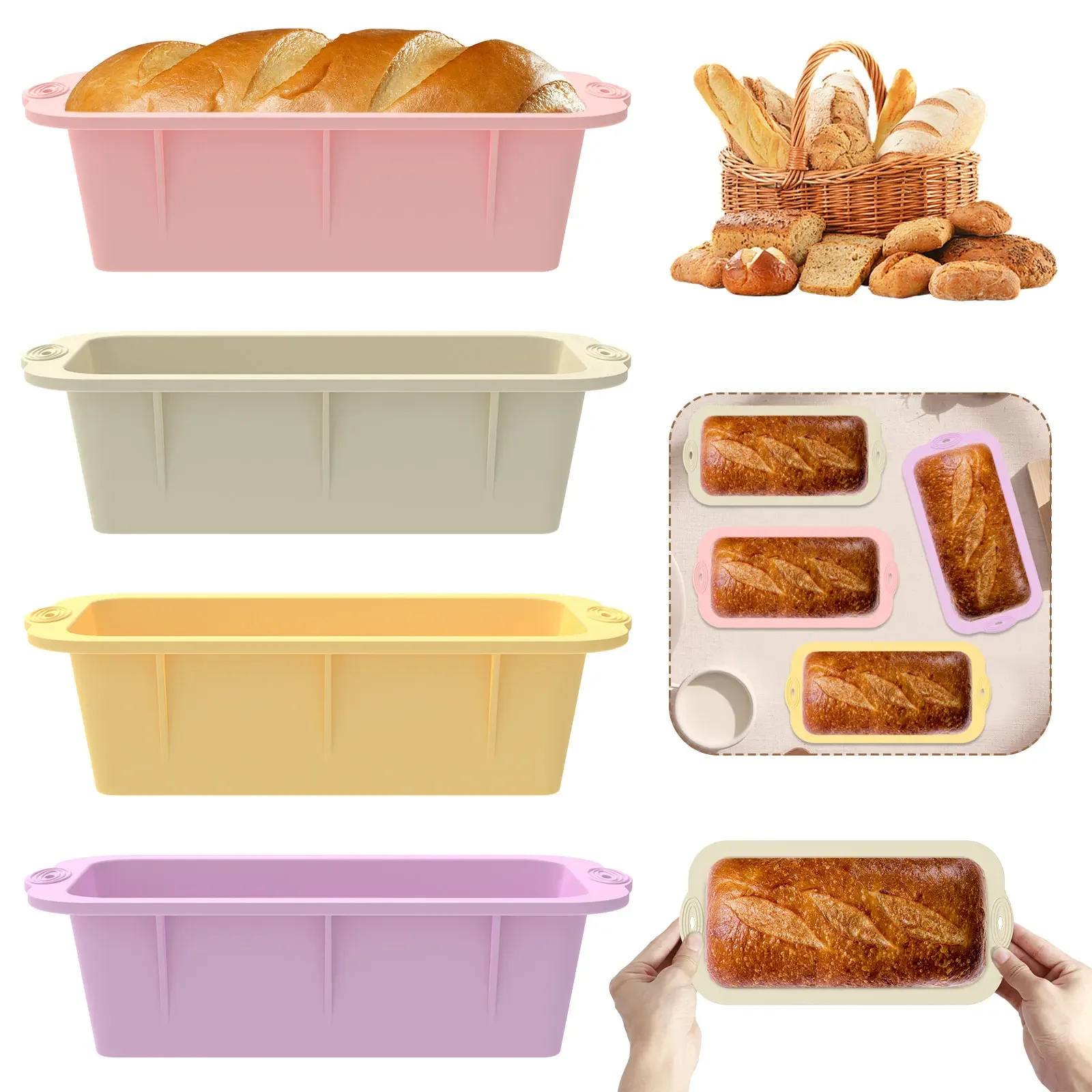 

4 Pcs Silicone Bread Loaf Pan Flexible Rectangular Cake Baking Mold Easy Release Nonstick Bread Baking Pan for Homemade Bread