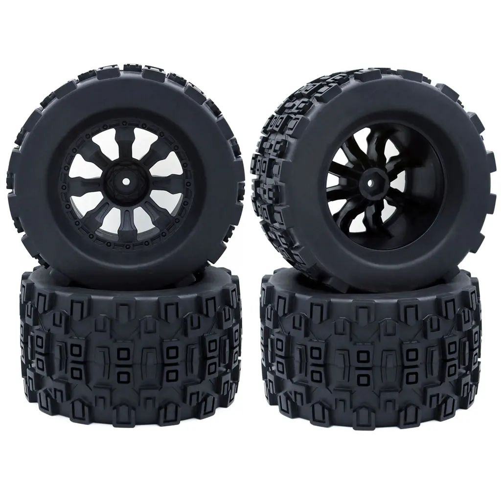 4pcs 120mm 125mm Rubber Tires 1/10 RC Monster Truck Tires and Wheel Rims 12mm Hex For RC Crawler Trxs Himoto HSP HPI Redcat