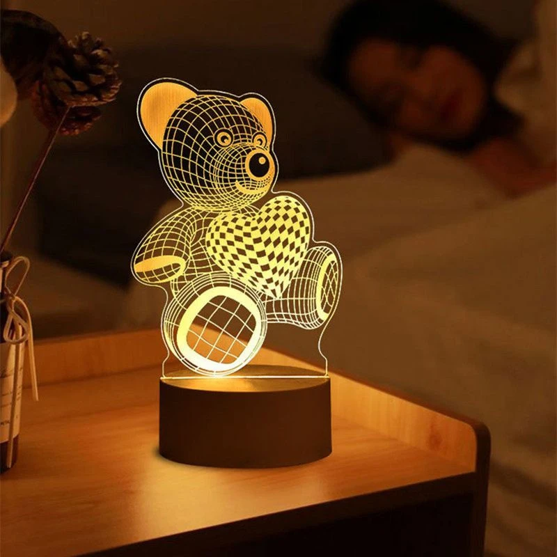 3D Acrylic Night Lamp USB Powered Creative Birthday Gifts LED Lighting for Wedding Bedroom Home Holiday Nightstand Decorations