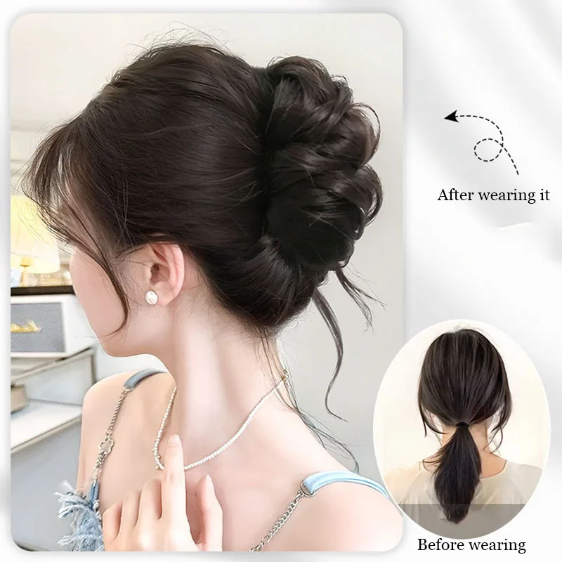 Chignon sintetico con artiglio, corto e disordinato, per capelli ricci, per donne, capelli finti con clip scrunchy