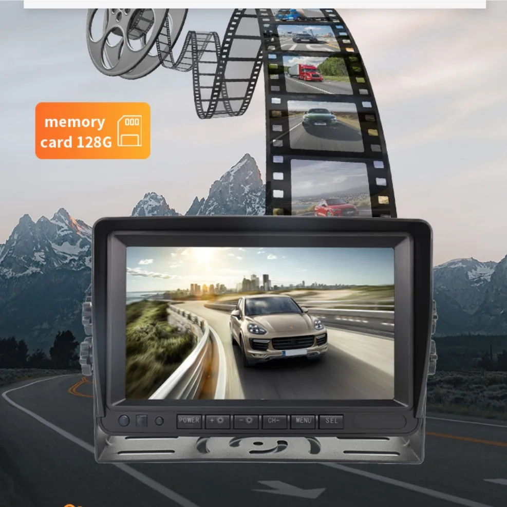 YWX Heavy Duty Vehicle DVR 7 INCH 4CH Quad Split IPS Screen with 4PCS HD Waterproof Backup Camera for Truck Reverse Aid System