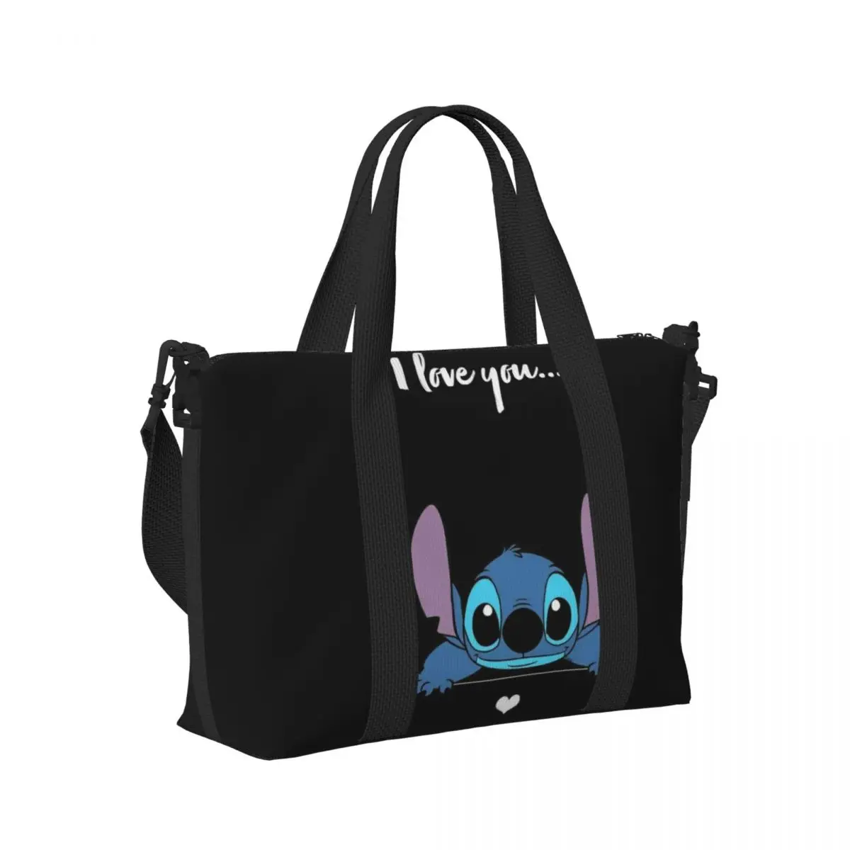 Custom Cute Stitch Beach Tote Bag Women Cartoon Big Compartment Beach Gym Travel Bags