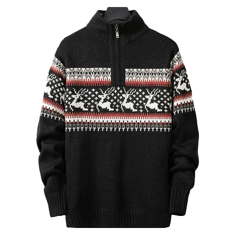 Turtleneck Jumper Men High Neck Zipper Warm Winter  Pullover Men Christmas Deer Long Sleeve Sweater Knitwear Pullovers Knitted