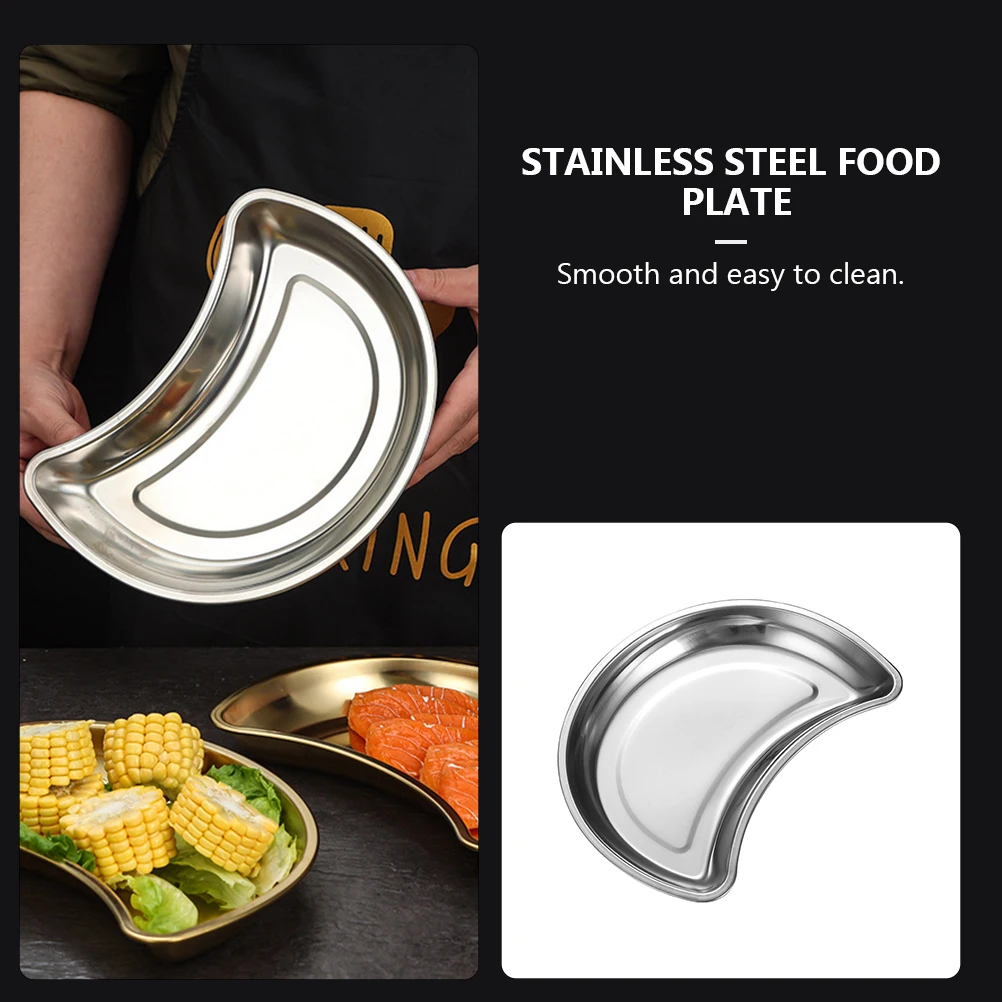 Plato de comida delicado en forma de media luna de acero inoxidable para frutas secas, bandeja de almacenamiento de dulces y repostería, vajilla para el hogar