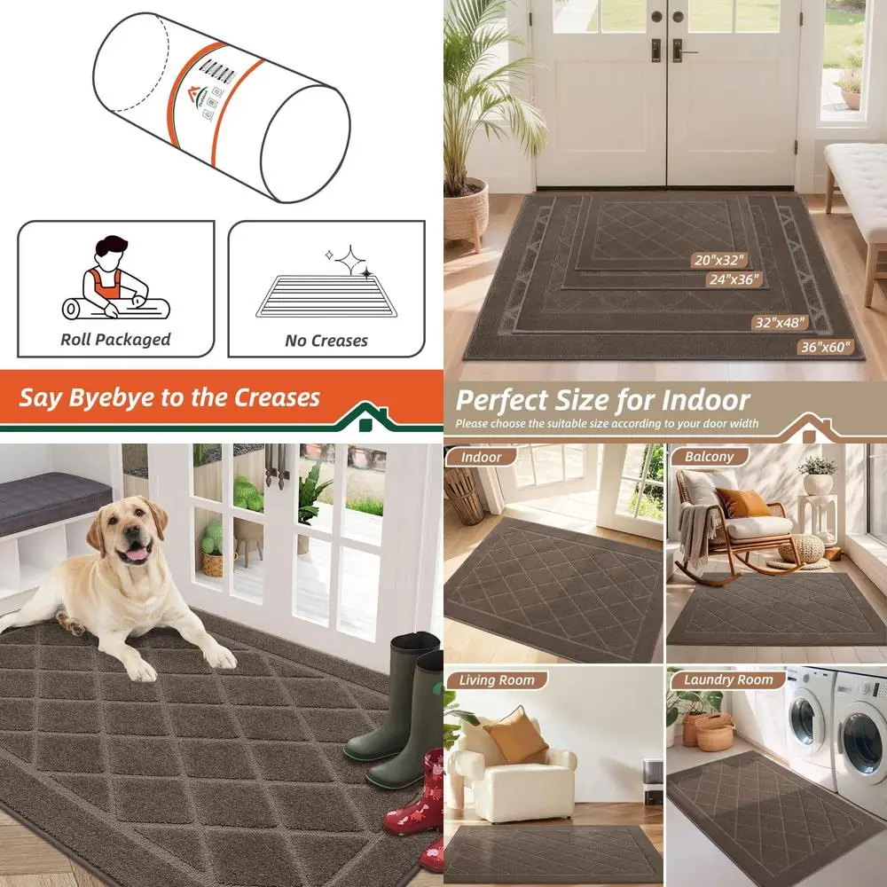 

Нескользящий моющийся придверный коврик 36 x 60 дюймов, светло-коричневый, устойчивый к пятнам и впитывающий влагу, для входов для домашних животных
