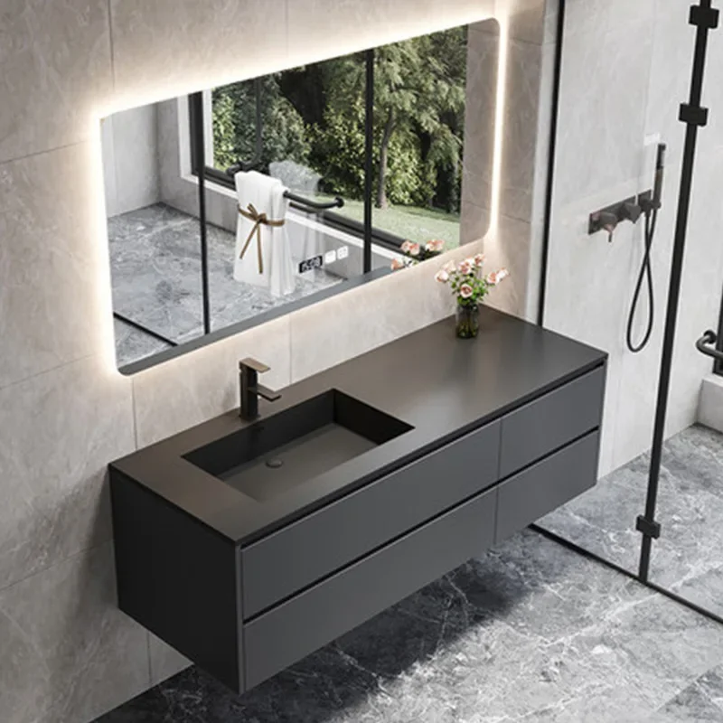 Modern Style Luxury Bathroom Double Basin Vanity Set Black Bathroom Cabinet Vanity With Sink