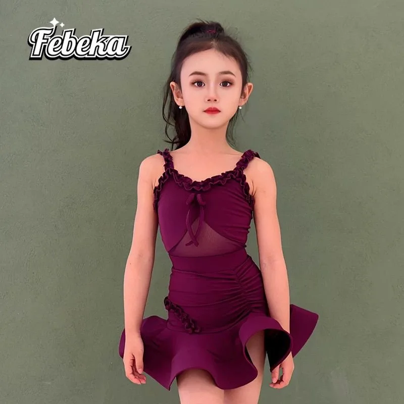 

Одежда для танцев, женские фиолетовые латинские платья, танцевальная одежда, женская блестящая танцевальная юбка на бретельках, сценический костюм, женский костюм 2025