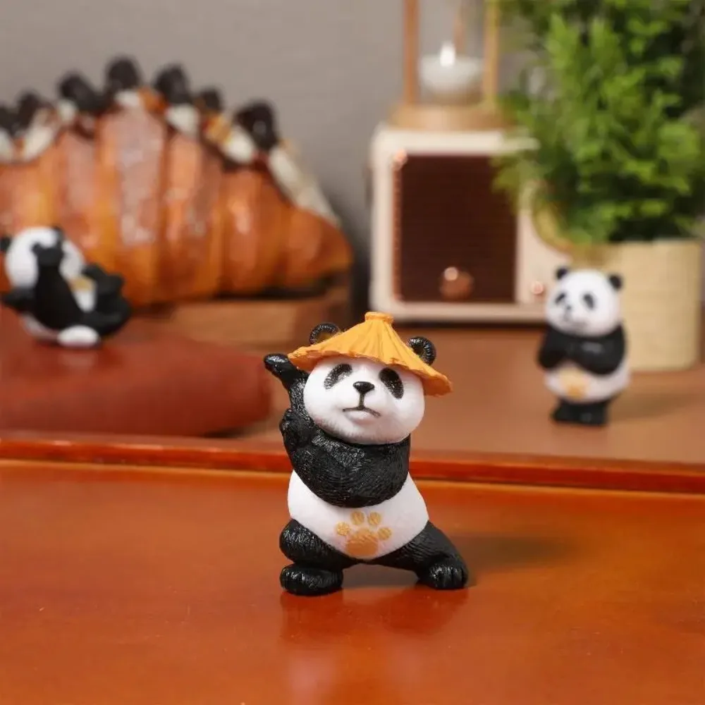 Mini Panda Statue Cute Panda Doll Kung Fu PVC Panda Statue Fairy Garden Animal Flower Pot Bonsai Crafts Decoration
