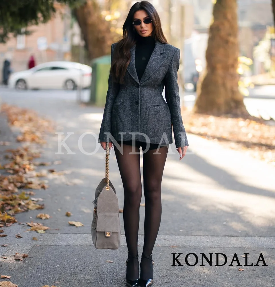 

KONDALA Commute High Street Blazer Women Lapel Buttons Grey Blazer 2026 New Spring Fall Fashion Elegant Chic Office Lady Blazer