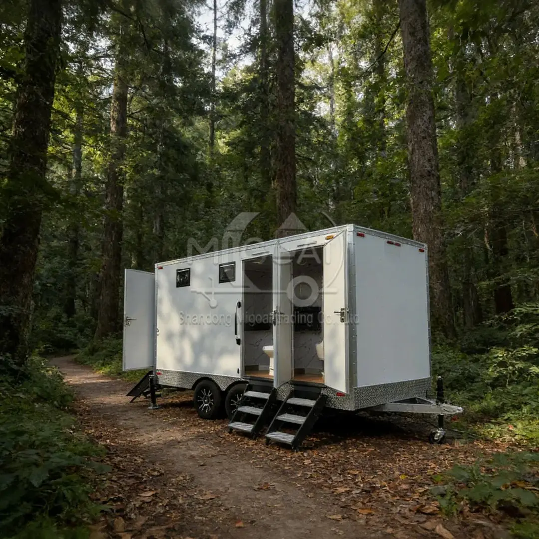 Towable Portable Sanitation Unit with Sink And Flushing Toilet Mobile Toilet for Camping And Construction
