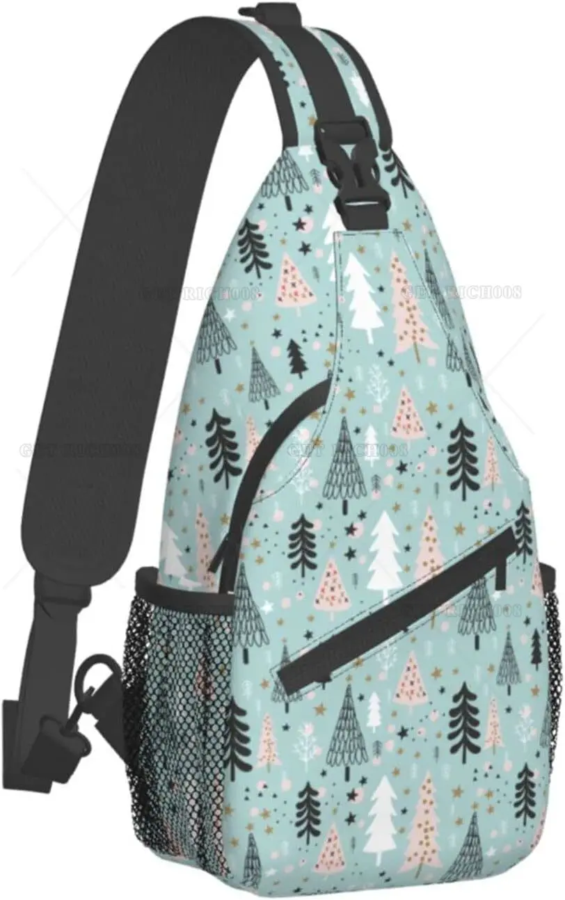 Blue Watercolor Christmas Tree Chest Bags Xmas Cross Sling Bag Travel Hiking Backpack Casual Shoulder Daypack for Women Men