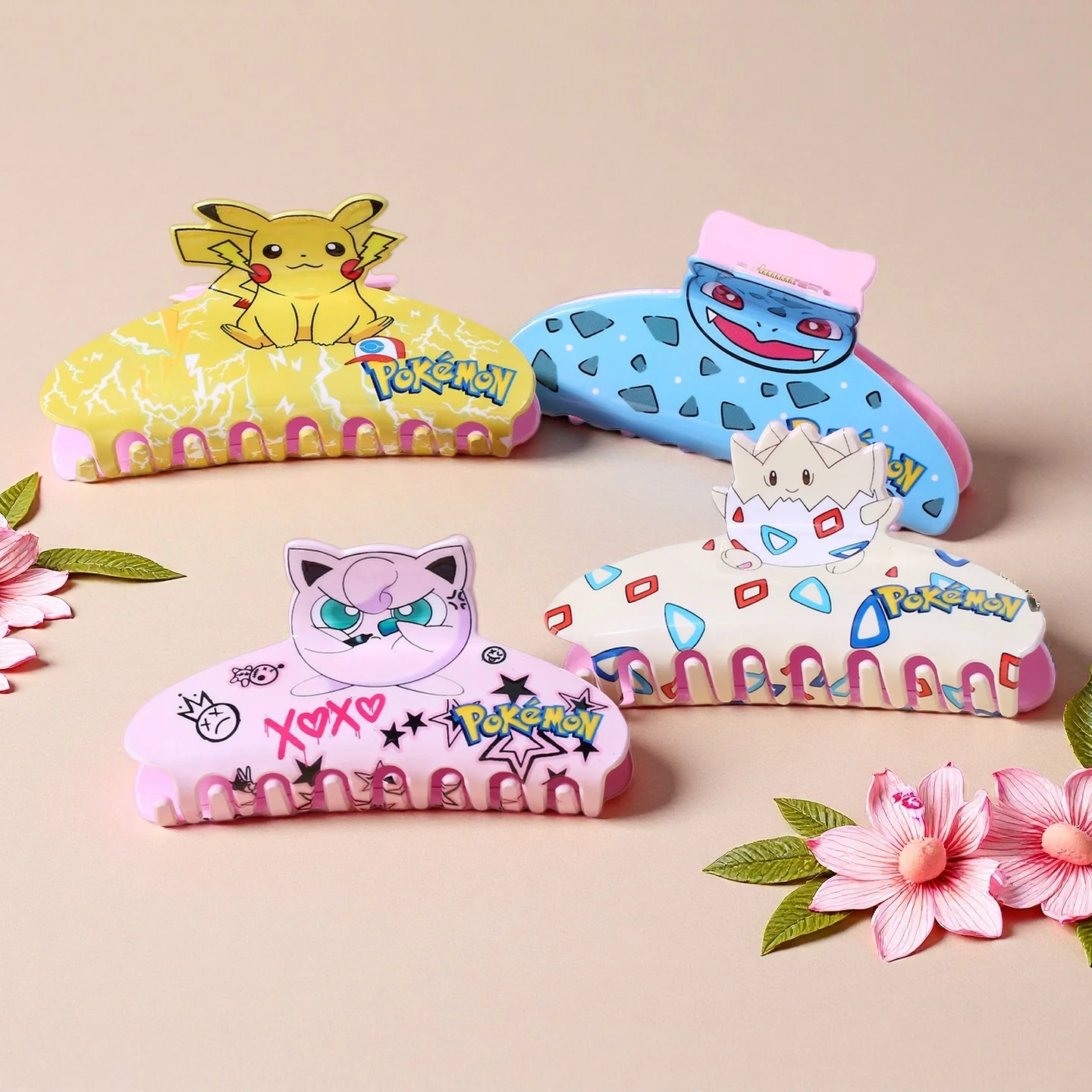 1PC/4PCS 「ポケモン」漫画キャラクターヘアクリップ、多機能ヘアアクセサリーヘアクロー