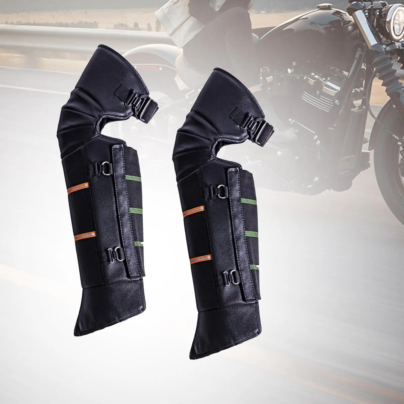 

Motorcycle Windproof Leg Guards Knee Brace,Ergonomic,PU Leather,Reflective for Motorbike Riding Winter Ski Travel Accessory
