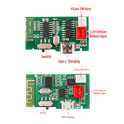 Mono kompatybilny Bluetooth płyta wzmacniacza 3.7V 3W 4Ω z akumulatorem litowo-jonowym moduł ładowania z portami Micro-rodzaj USB-C dla Audio