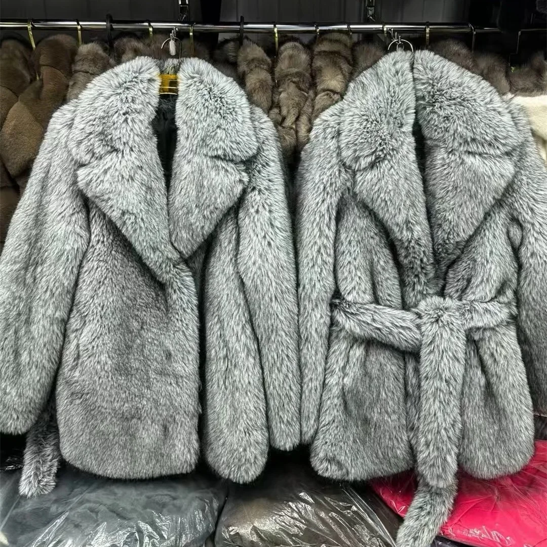 

Женские пальто из искусственного меха, пальто средней длины, куртки Y2k, уличная одежда, элегантная толстая теплая верхняя одежда на шнуровке с открытой строчкой, осень-зима